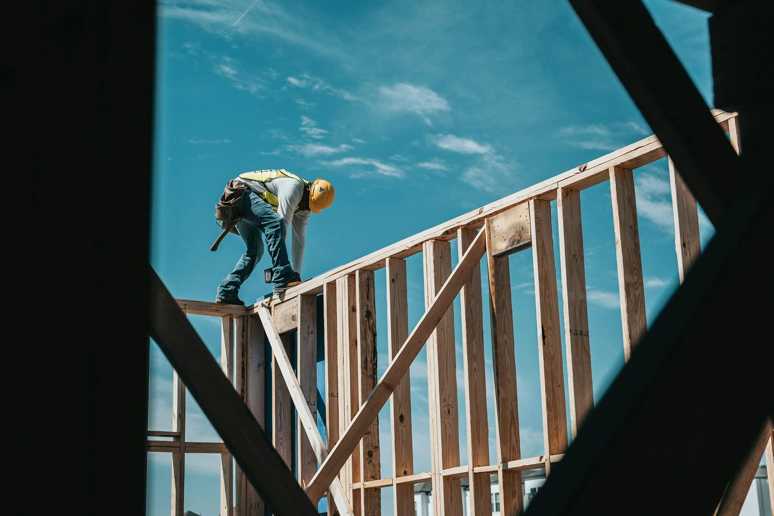 New home under construction, framed